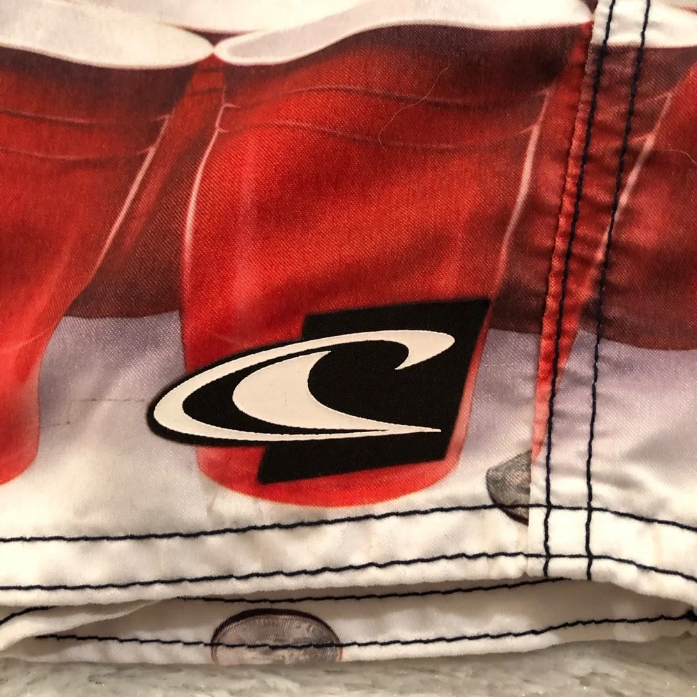 O’Neill Patriotic Flip Cup Red Solo Cup & Quarters Board Shorts SwimWear Mens 30
